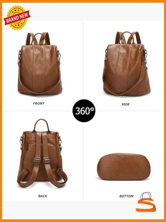 Vintage Faux Leather Backpack, Anti-Theft Convertible Handbag Rucksack for Women main image 5